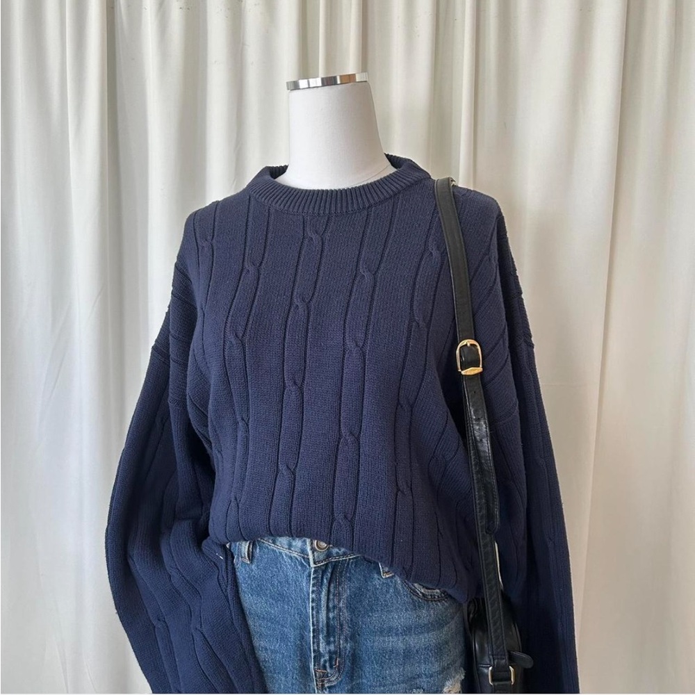 Navy Lord & Taylor Cotton cable knit fisherman’s sweater. - Picture 6 of 8